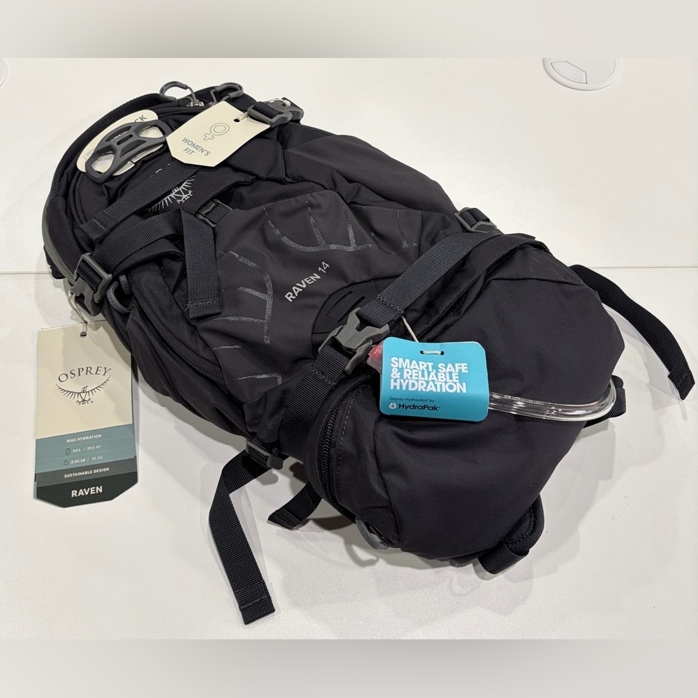 Osprey Women's Raven 14 L Hydration Pack 85 oz. Reservoir Backpack Dark Grey NWT
